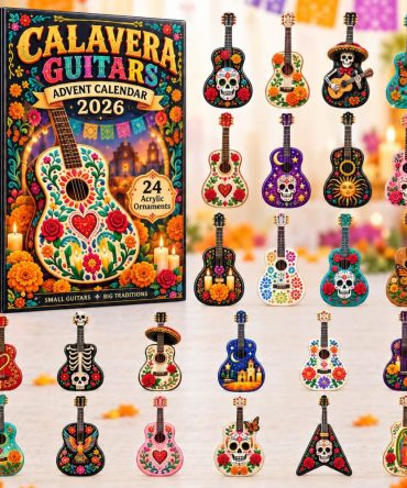 Calavera Guitars 24-Day Advent 2026 - Musical Acrylic Charm Countdown, Skull & Guitar Day Of The Dead Ornaments For Collectors