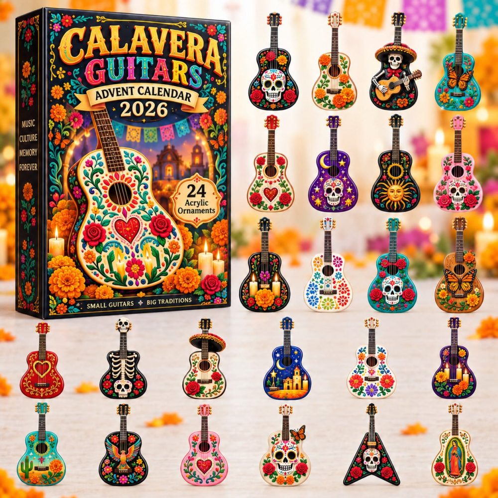 Calavera Guitars 24-Day Advent 2026 - Musical Acrylic Charm Countdown, Skull & Guitar Day Of The Dead Ornaments For Collectors