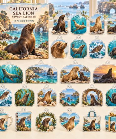 California Sea Lion 24-Day Holiday Advent Calendar — 24 Collectible Acrylic Marine Charms, Sunny Coastal Countdown Gift