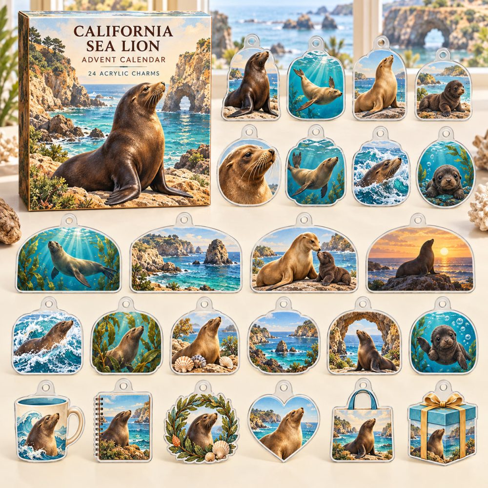 California Sea Lion 24-Day Holiday Advent Calendar — 24 Collectible Acrylic Marine Charms, Sunny Coastal Countdown Gift