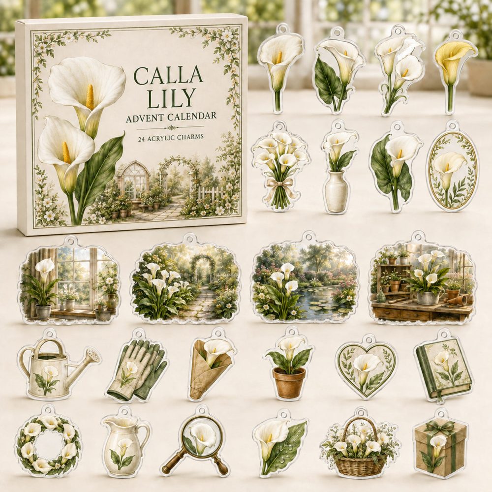 Calla Lily Elegant Advent Calendar — 24 Acrylic Calla Lily Charms, Floral Countdown Gift Set For Her, Bridesmaids & Garden Lovers