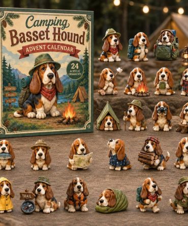 Camping Basset Hound 2026 Charm Countdown — 24-Day Acrylic Advent For Basset Fans, Outdoorsy Holiday Gift Idea