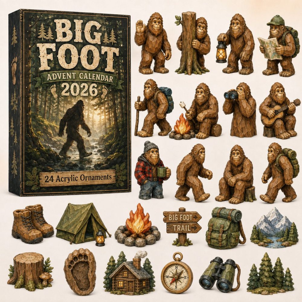 Camping Bigfoot 24-Day Sasquatch Countdown Calendar 2026 — Acrylic Bigfoot Charms, Quirky Gift For Campers & Cryptid Fans