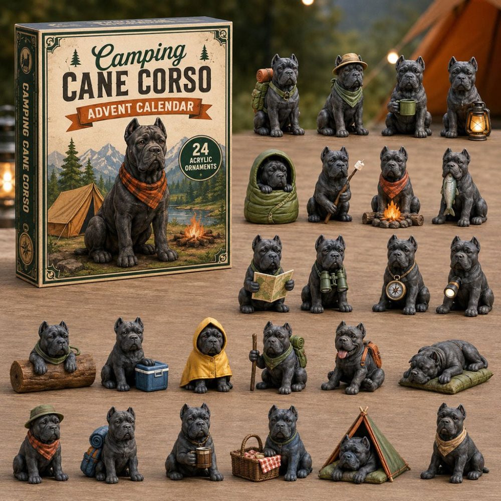 Camping Cane Corso 2026 Adventure Countdown — 24-Day Acrylic Charm Set For Outdoorsy Dog Lovers & Gift Giving