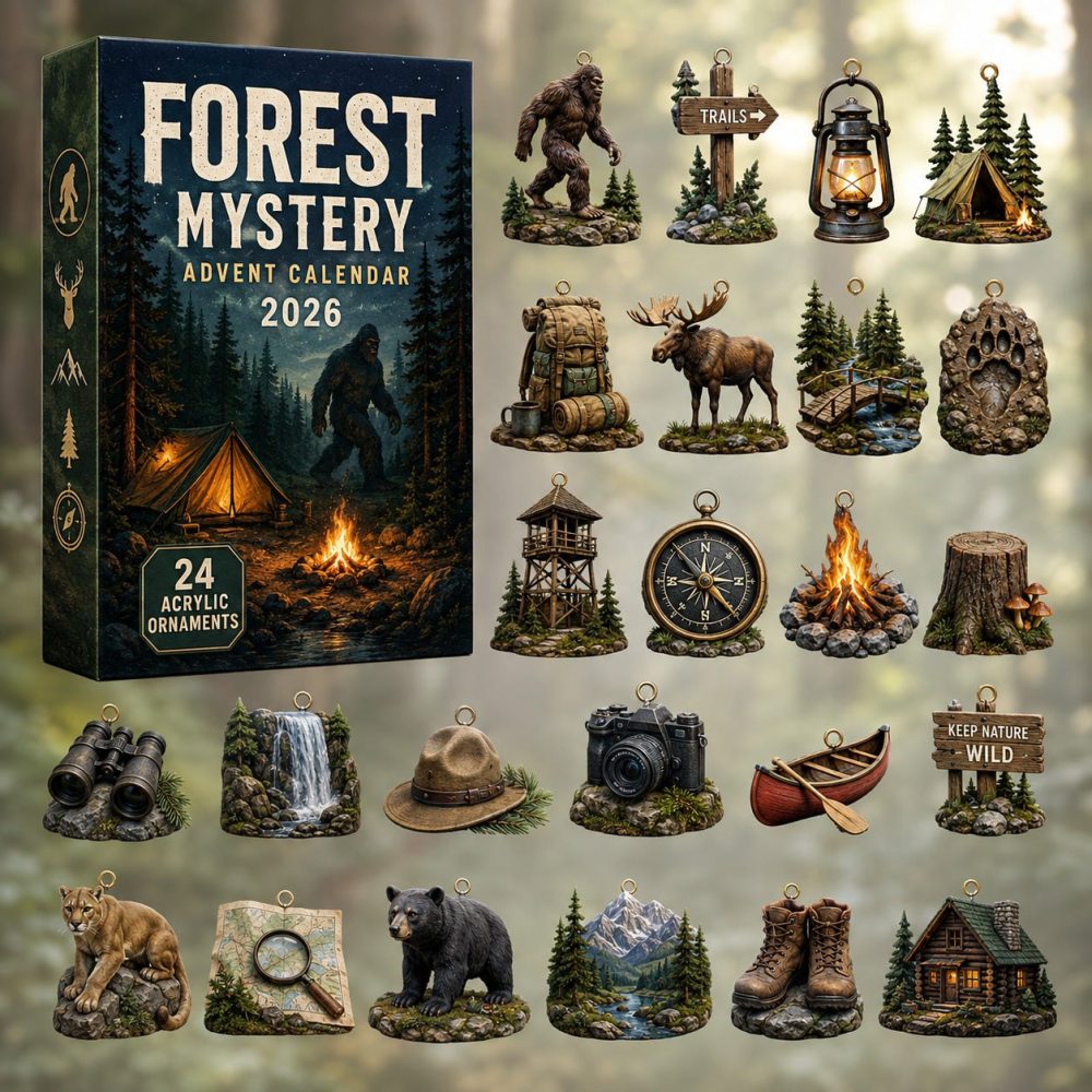 Camping Forest Mystery 24-Day Adventure Countdown Calendar 2026 — Acrylic Woodland Charms, Surprise Gift For Explorers