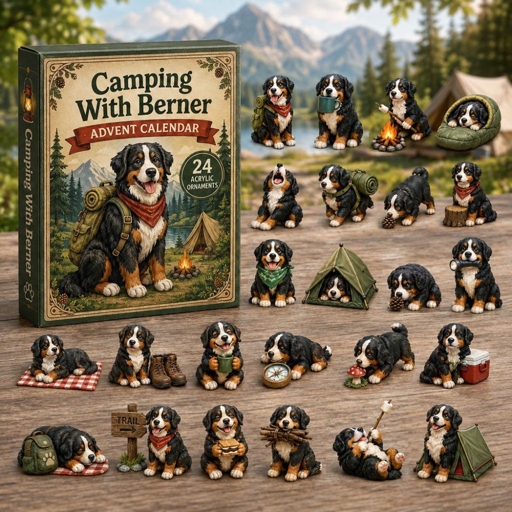 Camping With Berner Adventure Advent Calendar 2026 — 24-Day Acrylic Charms, Outdoor Bernese Mountain Dog Gift Set