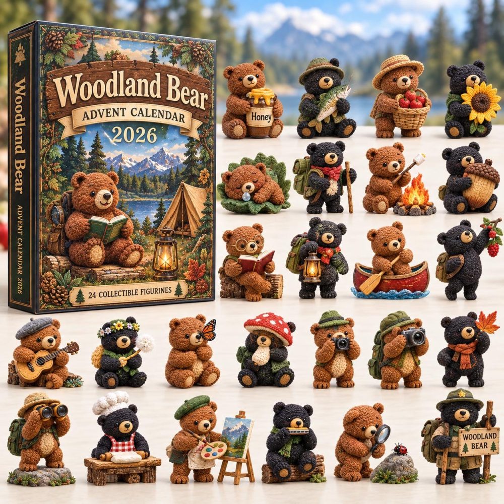 Camping Woodland Bear 2026 Advent Calendar - 24 Acrylic Charms, Rustic Camp-Themed Ornaments & Family Holiday Countdown Gift