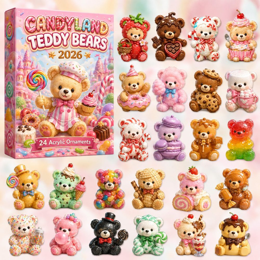 2026 Candyland Teddy Bears Advent Calendar — 24-Day Sweet Holiday Countdown With Colorful Acrylic Charms, Kids' Christmas Surprise & Party Favor