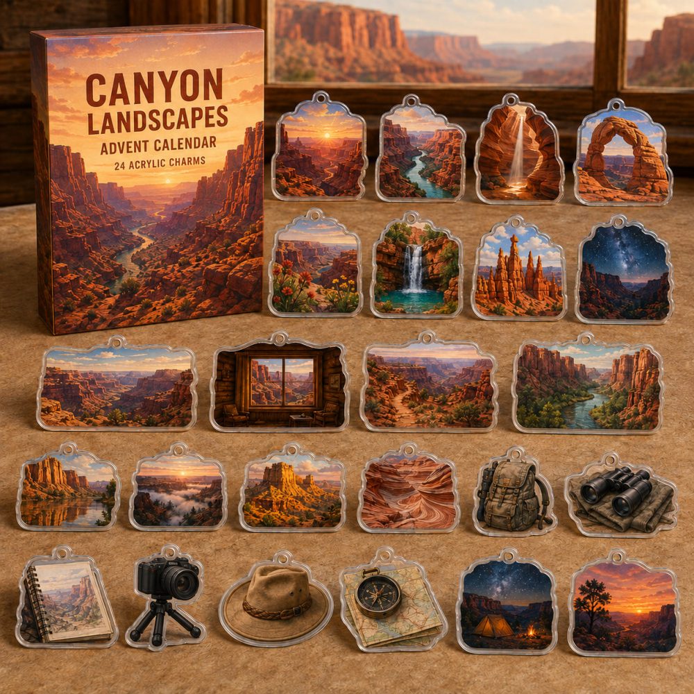 24-Day Canyon Landscape Charm Countdown — Acrylic Desert & Canyon Miniature Charms Advent Set, Outdoor Lover Gift & Decor
