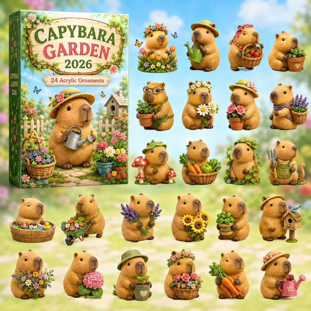 Capybara Garden Festive Countdown 2026 — 24-Day Acrylic Charm Set, Floral Capybara Collectibles & Holiday Gift Calendar