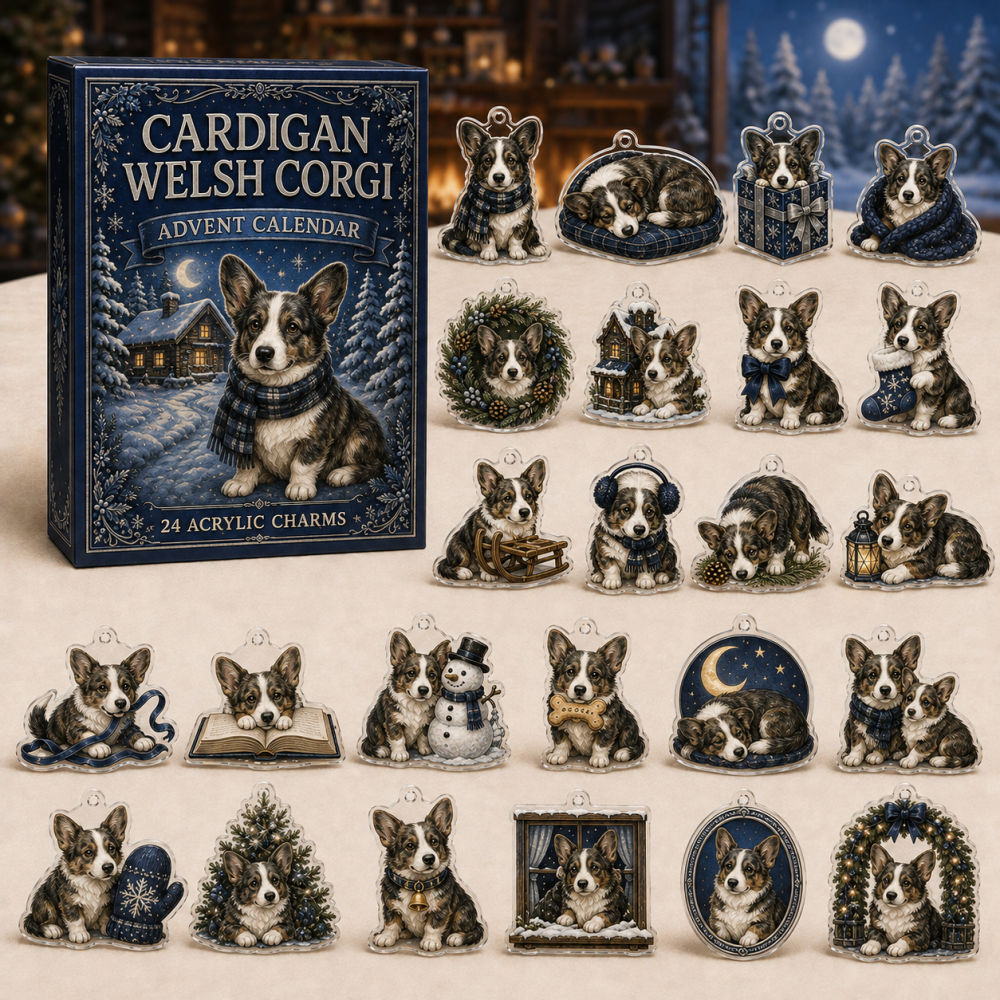 Cardigan Welsh Corgi Holiday Countdown — 24 Acrylic Charms, Festive 24-Day Gift Set For Cardigan Corgi Fans And Owners