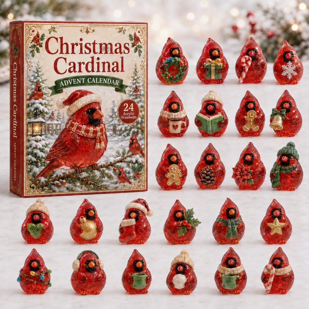 Cardinal Berry Buddies 24-Day Holiday Countdown Calendar 2026 — Acrylic Cardinal Charms, Ideal Gift For Bird Lovers & Nature Fans