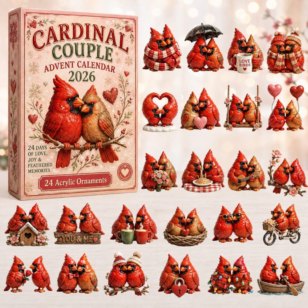 2026 Cardinal Couple Advent Calendar - 24-Day Romantic Acrylic Charm Countdown, Holiday Gift For Couples & Bird Lovers
