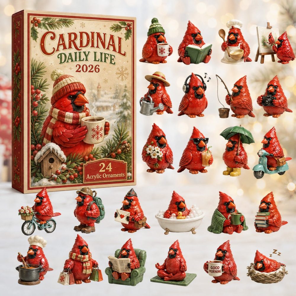 2026 Cardinal Daily Life Advent Calendar - 24-Day Acrylic Charms, Everyday Bird Scenes Countdown, Gift For Nature Lovers