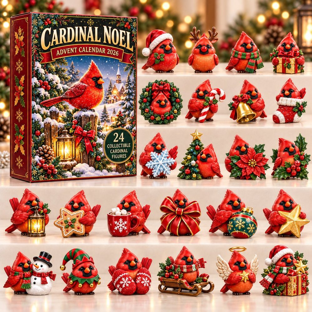 Cardinal Noel 24-Day Festive Advent Calendar With Acrylic Charms - Red Bird Christmas Countdown Decor 2026