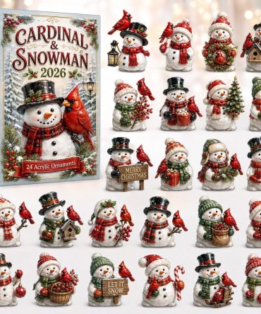 2026 Cardinal & Snowman Holiday Advent Calendar - 24-Day Acrylic Charm Countdown, Festive Winter Decor Gift Set