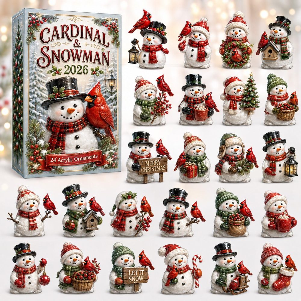 2026 Cardinal & Snowman Holiday Advent Calendar - 24-Day Acrylic Charm Countdown, Festive Winter Decor Gift Set