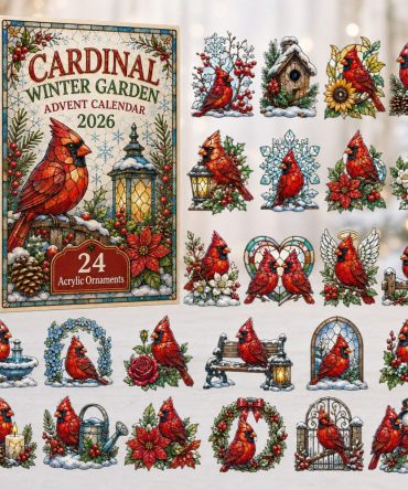 2026 Cardinal Garden Lantern Calendar - 24 Acrylic Charm Surprises, Festive Outdoor-Inspired Countdown Gift For Bird Lovers