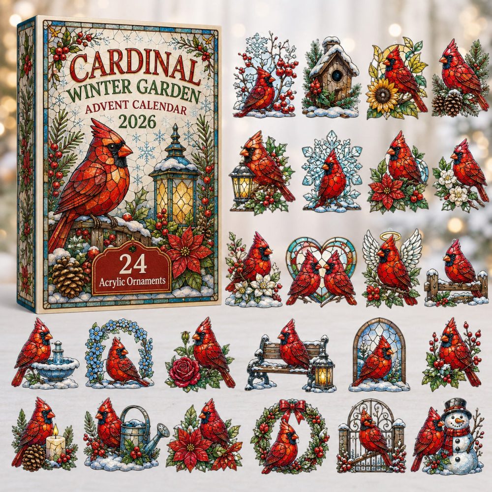 2026 Cardinal Garden Lantern Calendar - 24 Acrylic Charm Surprises, Festive Outdoor-Inspired Countdown Gift For Bird Lovers