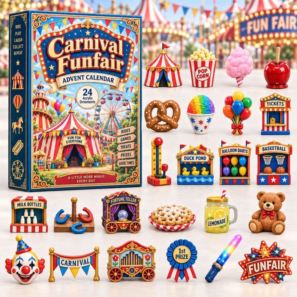 Carnival Funfair Holiday Countdown 2026 - 24 Bright Acrylic Charms, Reusable Carnival-Themed Advent Gift For Kids