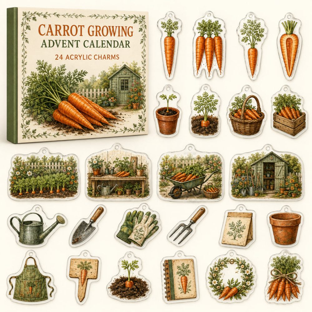 24-Day Carrot Growing Countdown - Acrylic Garden Charm Advent Calendar With Mini Vegetable Ornaments For Kids, Gardeners & Gifts