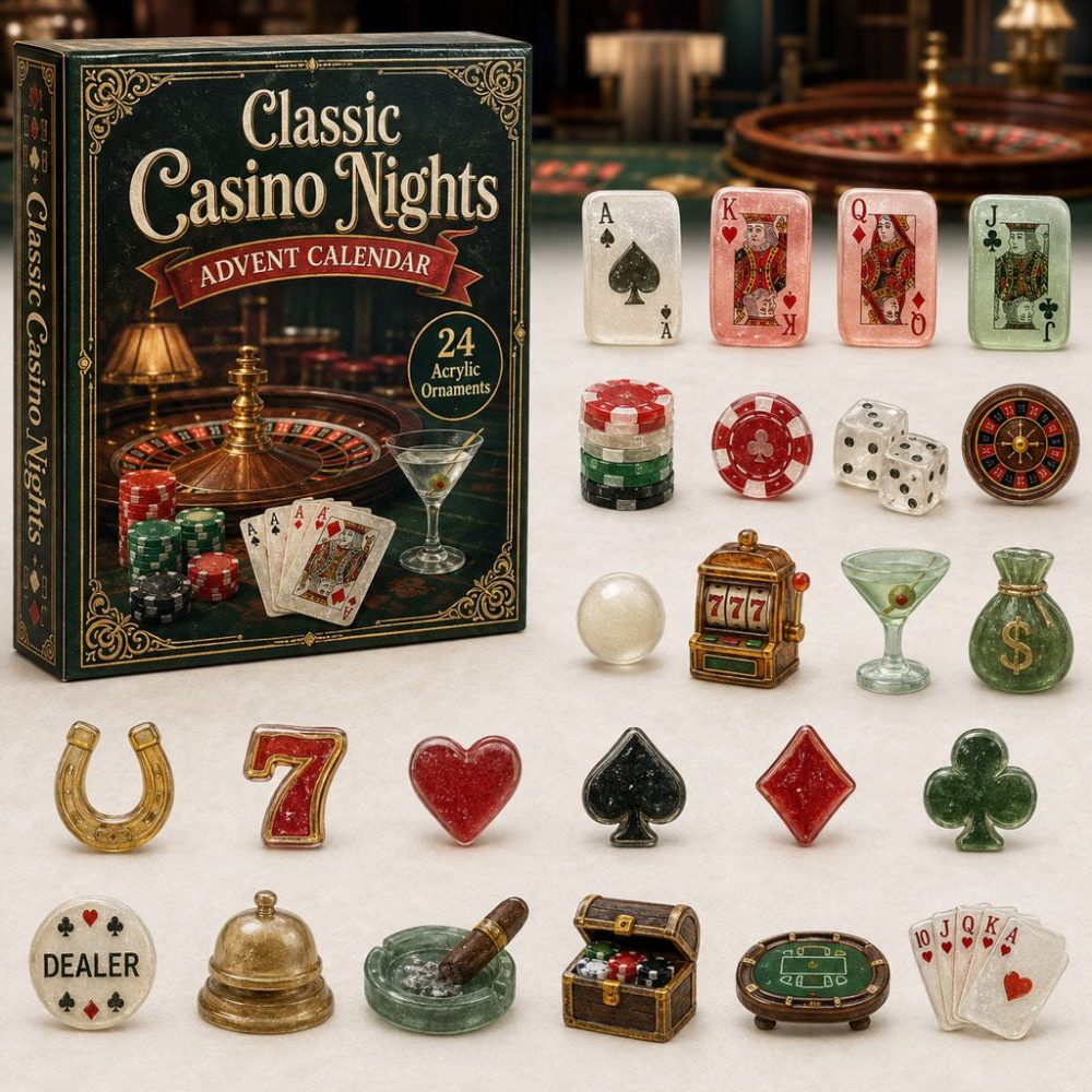 Poker Night 24-Day Holiday Countdown Calendar 2026, Acrylic Casino Charms — Perfect Gift For Poker Fans & Game Nights