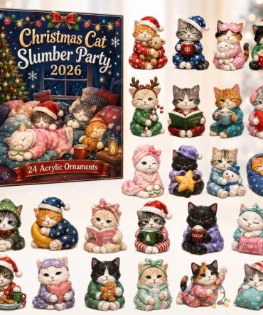 Cat Slumber Party 24‑Day Advent Calendar 2026 — Cozy Cat Pajama Charm Countdown With 24 Adorable Acrylic Kitties, Fun Gift For Cat Fans