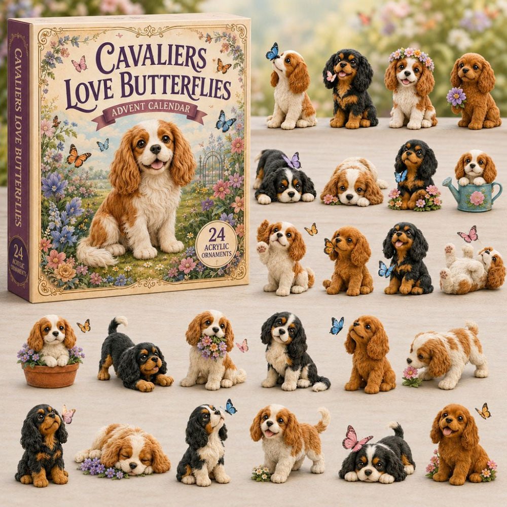 2026 Cavalier Love & Butterflies Countdown Calendar — 24-Day Acrylic Charm Advent Set, Romantic Dog-Themed Gift & Decor