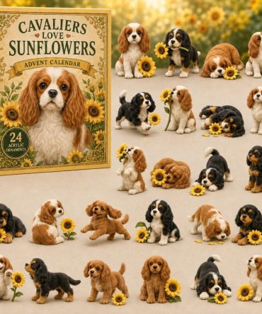 2026 Cavalier With Sunflowers Countdown Calendar — 24-Day Acrylic Charm Advent Set, Bright Floral Dog Gift & Home Decor