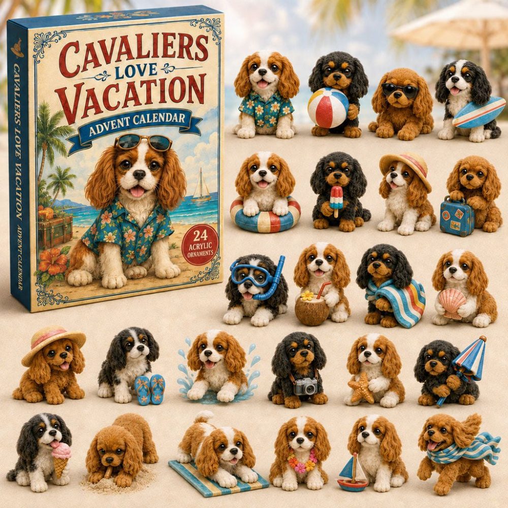 2026 Cavalier Vacation Holiday Countdown Calendar — 24-Day Acrylic Charm Advent Set, Travel-Themed Cavalier Gifts & Decor