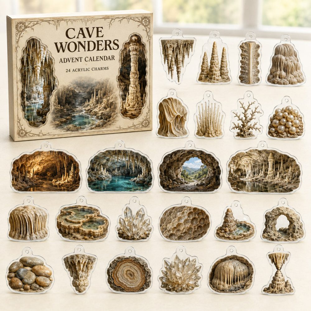 24-Day Acrylic Charm Countdown Showcasing Cave Formations — Geological Mini-Charms For Collectors, Educators & Nature Lovers