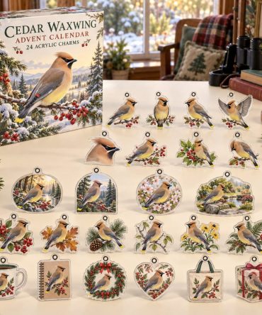 Cedar Waxwing Advent Calendar — 24 Sleek Bandit Bird Acrylic Charms, Holiday Birdwatching Countdown Gift For Collectors 2026