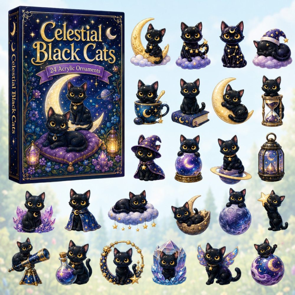 2026 Celestial Black Cats Advent Calendar — 24-Day Starry Halloween Countdown With Moon & Cat Acrylic Charms, Perfect Witchy Gift