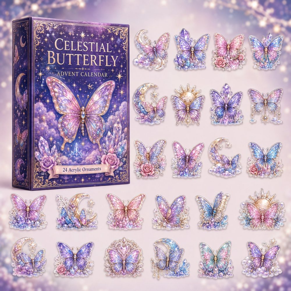 Celestial Butterfly 24‑Day Advent Calendar 2026 — Magical Butterfly & Star Acrylic Charm Set With 24 Pieces, Perfect Holiday Keepsake