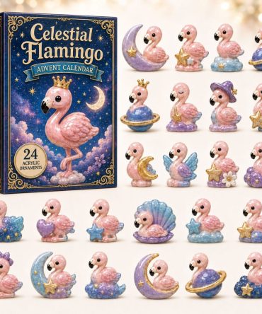 Celestial Flamingo 24‑Day Advent Countdown 2026 — Elegant Flamingo & Star Acrylic Charms, Tropical Holiday Charm Set With 24 Pieces