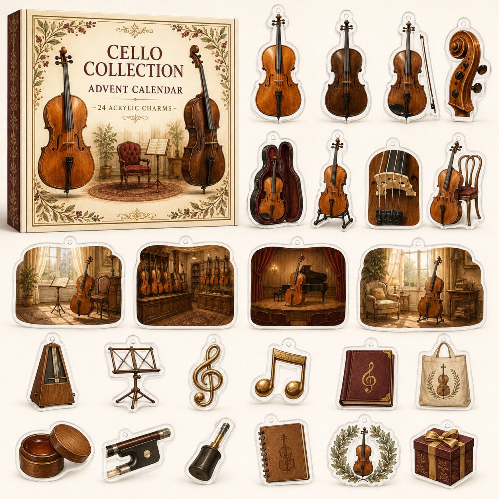 Cello Music Advent Calendar — 24 Acrylic Orchestra Charms For String Players & Collectors , Elegant Holiday Gift Set