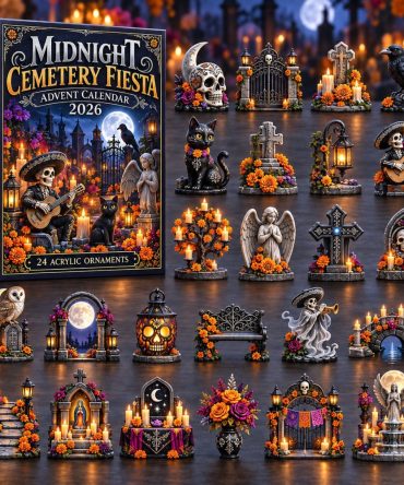 Day Of The Dead Cemetery Fiesta Countdown 2026 — 24-Day Acrylic Charm Calendar With Skulls, Altars & Festive Memorial Designs