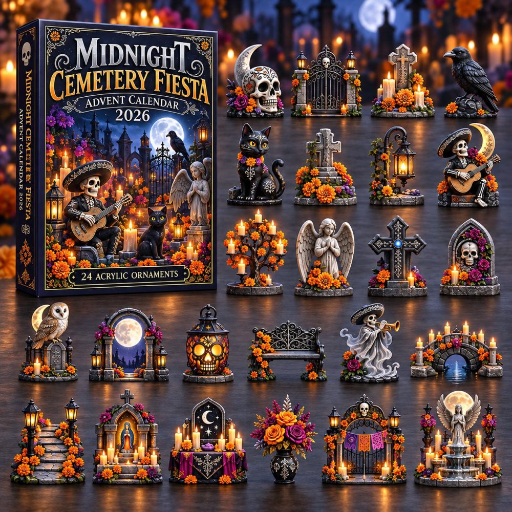 Day Of The Dead Cemetery Fiesta Countdown 2026 — 24-Day Acrylic Charm Calendar With Skulls, Altars & Festive Memorial Designs