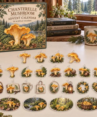 Elegant 24-Day Chanterelle Charm Countdown — 24 Acrylic Mushroom Ornaments, Daily Unbox For Gardeners, Jewelry Makers & Holiday Gifts