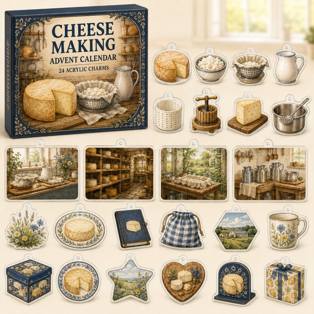 24-Day Cheese Making Charm Countdown: Collectible Acrylic Dairy Charms Featuring Tools, Wheels & Curd Icons — Ideal Gift For Food Crafters