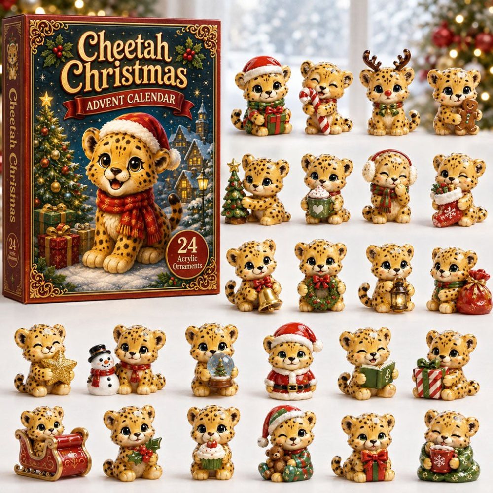 2026 Cheetah Christmas Countdown — 24-Day Acrylic Charm Advent Set, Festive Safari Gift For Cheetah Lovers & Wildlife Fans
