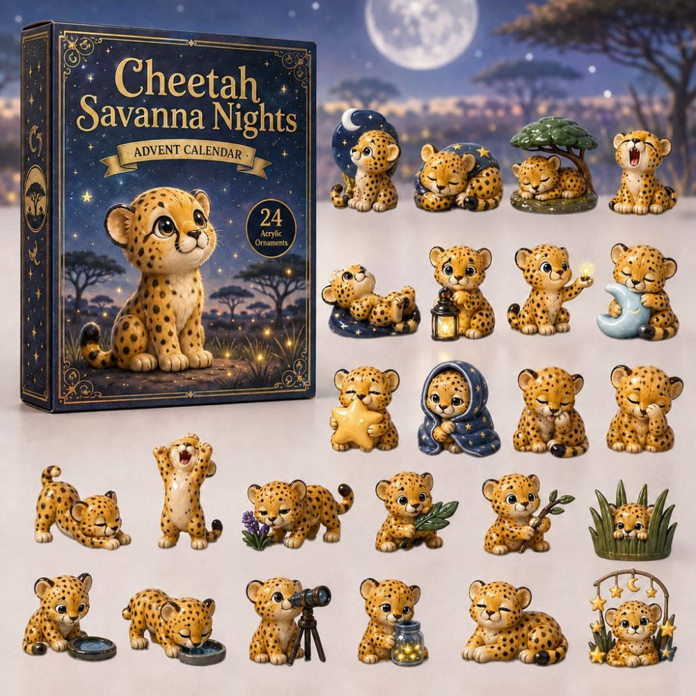 2026 Cheetah Savanna Nights Countdown — 24-Day Acrylic Charm Advent Calendar, Elegant Safari-Themed Holiday Gift & Decor