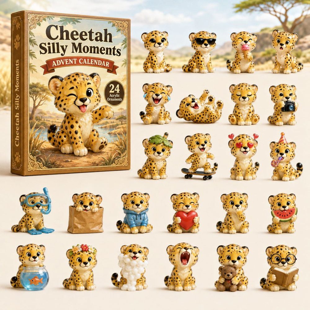 2026 Cheetah Silly Moments Countdown — 24-Day Acrylic Charm Advent Set, Playful Animal Gift For Kids & Cheetah Fans