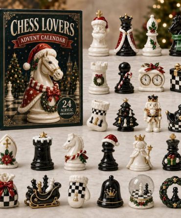 Christmas Chess 24-Day Countdown Calendar 2026 — Acrylic Chess Charms, Festive Gift For Chess Enthusiasts