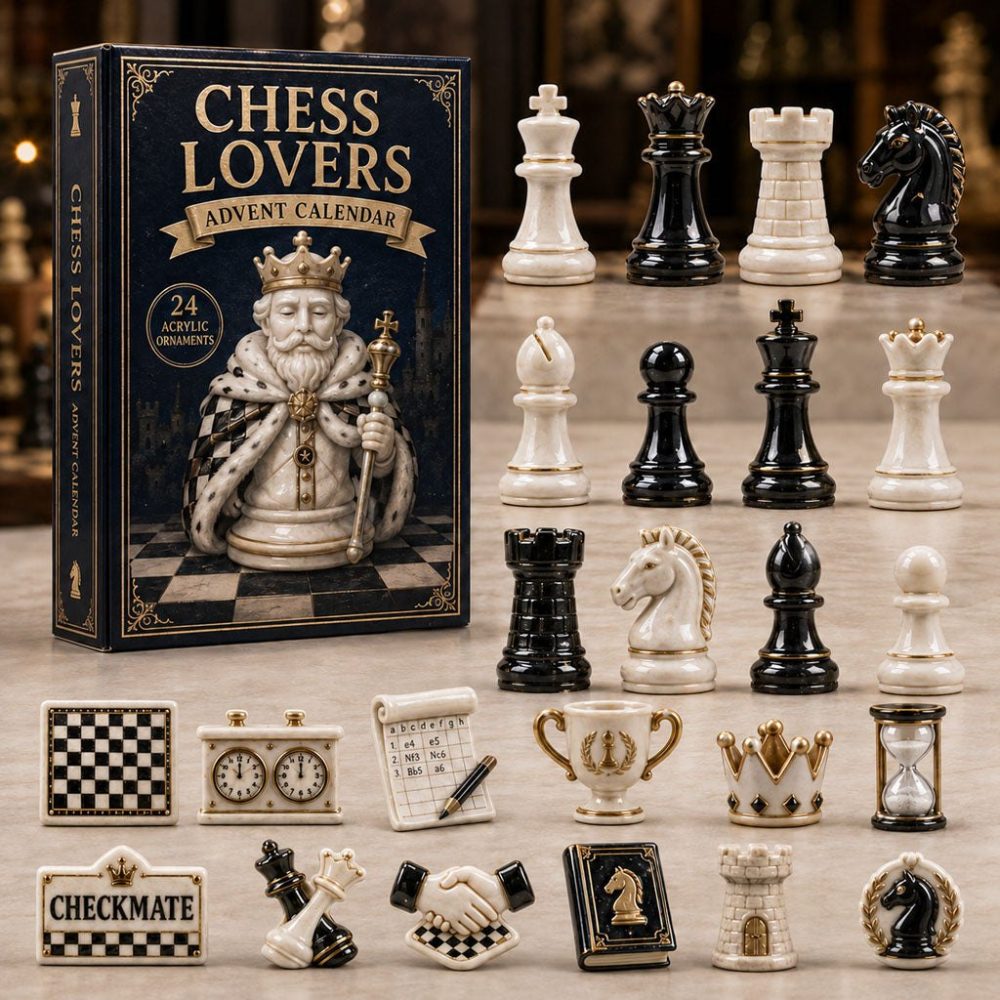 Classic Chess 24-Day Christmas Countdown Calendar 2026 — Acrylic Chess Charms, Elegant Advent Calendar For Players