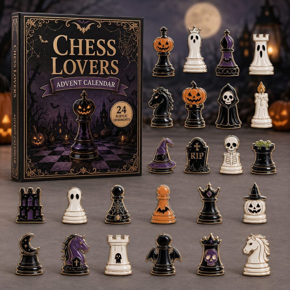 2026 Chess-Themed Halloween Countdown Calendar - 24 Acrylic Charm Surprises, Spooky Strategy Gifts For Players & Collectors