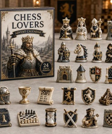Chess King 24-Day Christmas Countdown Calendar 2026 — Acrylic Chess Piece Charms, Regal Advent Gift For Chess Fans
