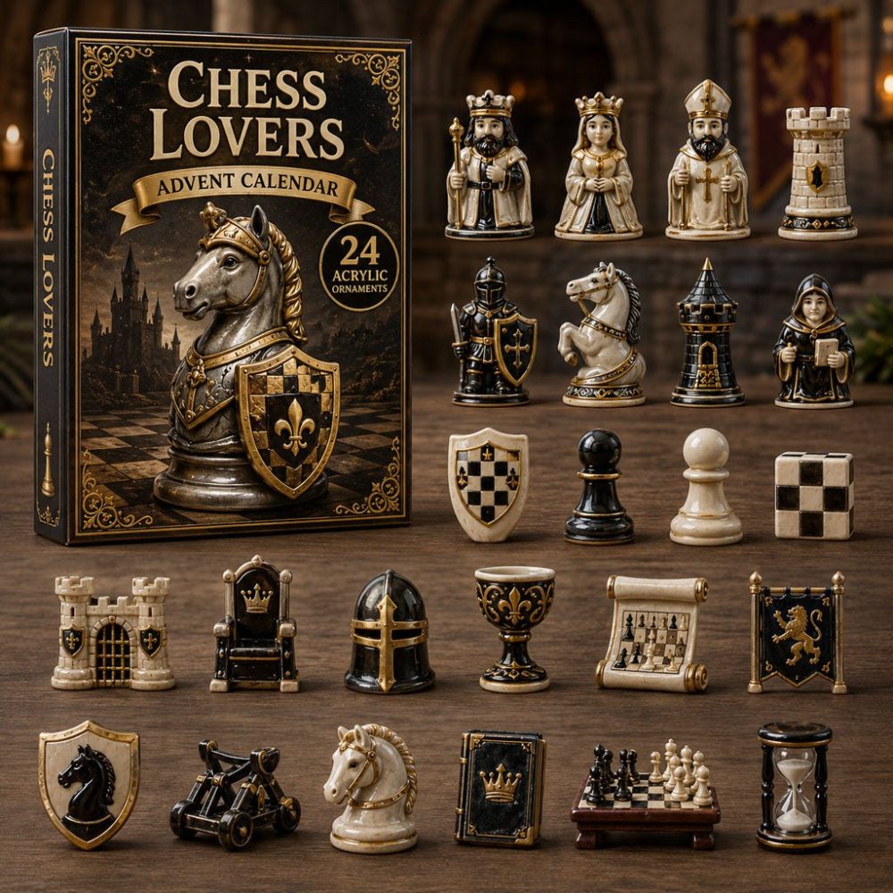 Chess Knight 24-Day Christmas Countdown Calendar 2026 — Acrylic Chess Piece Charms, Gift For Players & Collectors