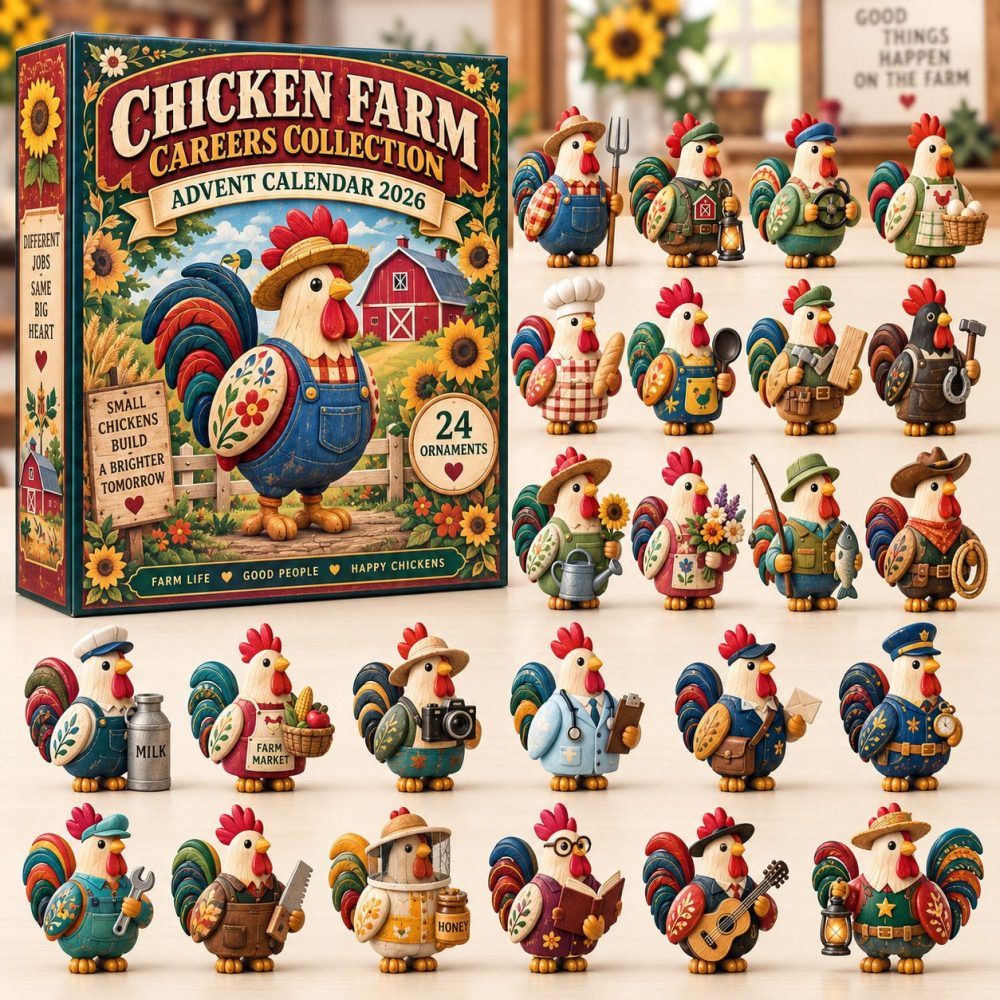 Chicken Farm Advent Calendar 2026 - 24-Day Farmhouse Countdown With Cute Acrylic Chicken Charms, Rustic Holiday Decor