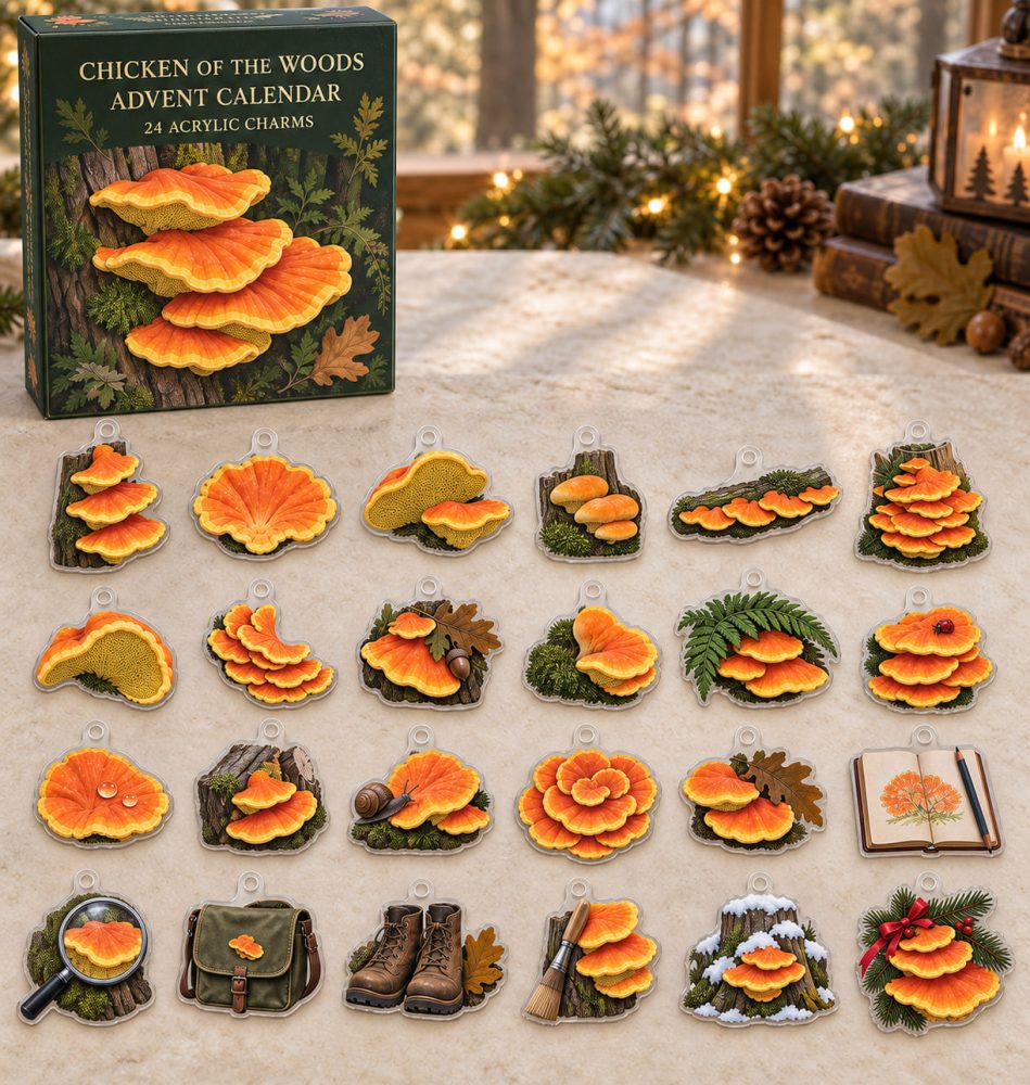 Chicken Of The Woods 24-Day Fungi Countdown - Bright Mushroom Acrylic Charm Set With 24 Pieces For Forager Fans & Unique Holiday Gifts